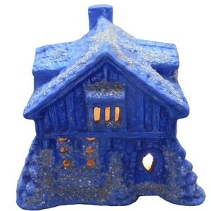 Blue Christmas 5" Cottage Light Ceramic Hand Painted Vintage